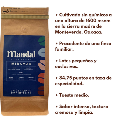 Café Miramar: Bourbón rojo, lavado. Con notas a ciruela, chocolate y mandarina.