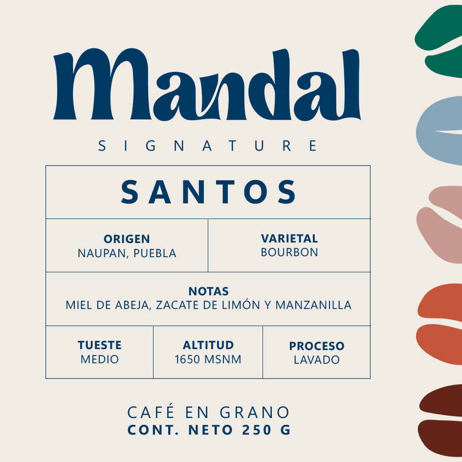 Café Santos: Bourbón, lavado. Con notas a miel de abeja, zacate de limón y manzanilla